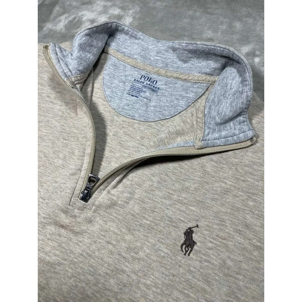 Polo Ralph Lauren Performance 1/4 Quarter Pullover Men Large Beige Sweatshirt